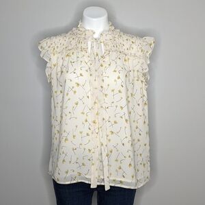 ✨3/$15  Pleione yellow floral ruffle blouse S